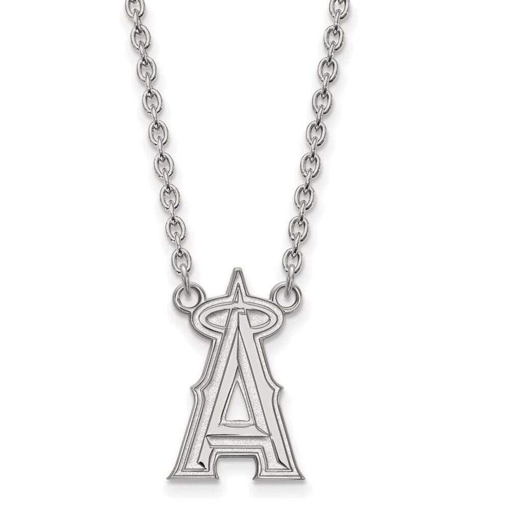 Sterling Silver MLB Los Angeles Angels Large Letter A Necklace, 18 In